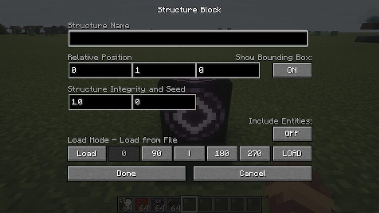 رابط کاربری بلوک Structure در بازی ماینکرفت